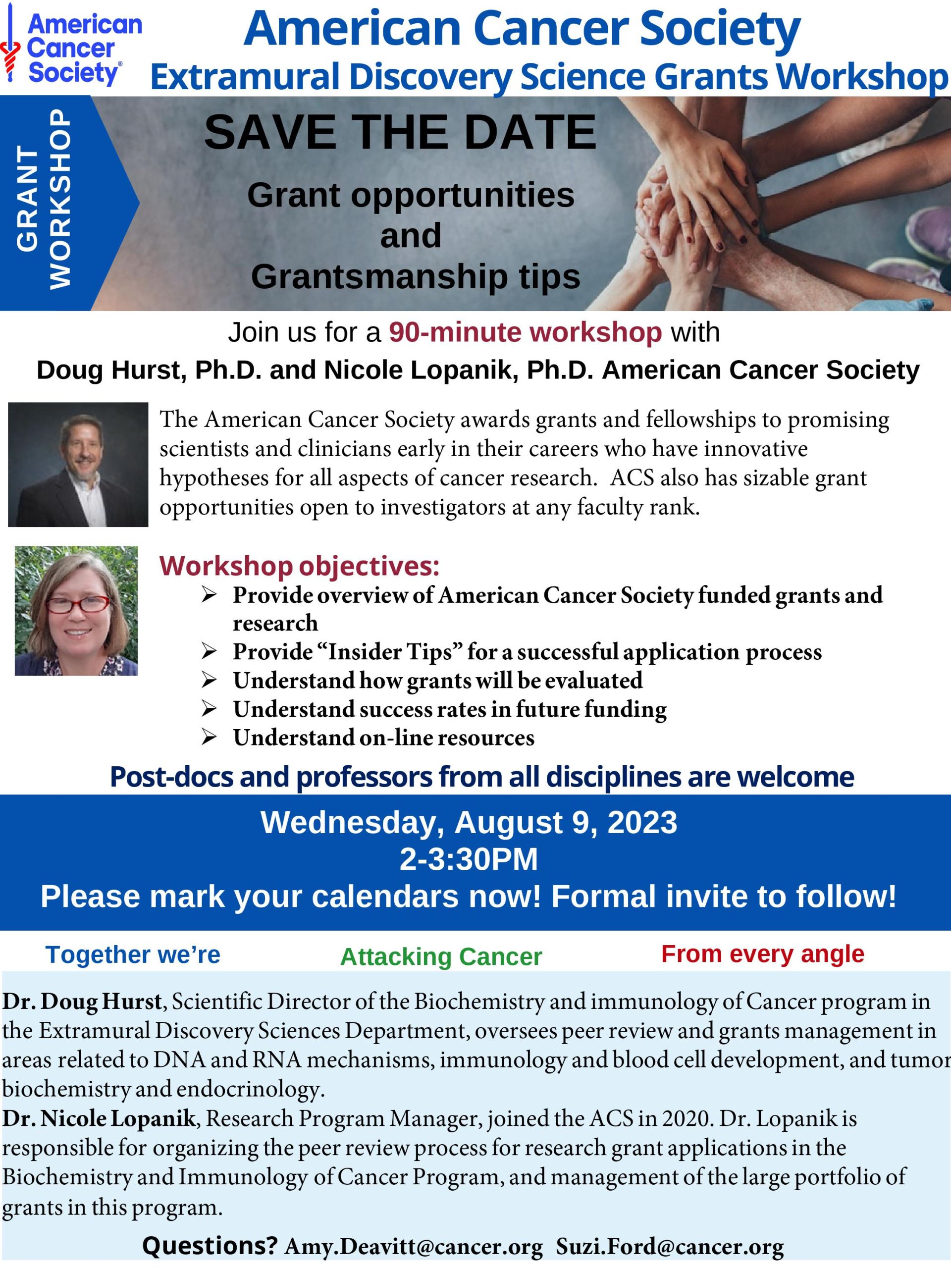 Save the Date for the American Cancer Society writing workshop