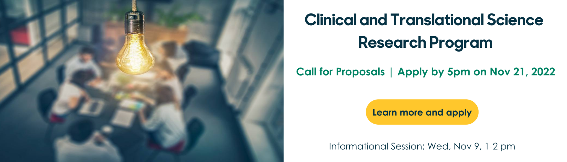 CTS Research Program - call for proposals | apply by 5pm on Nov 21, 2022. Learn more and apply. Info session: Wed, Nov. 9, 1-2pm